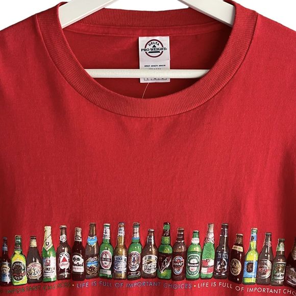 Delta Beer Graphic Print Tshirt Men Size L Jersey Knit Red Multicolor Bottles - Picture 3 of 11